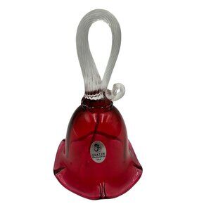 Fenton Country Cranberry Glass Bell Handmade Ruffled Edge Twisted Clear Handle